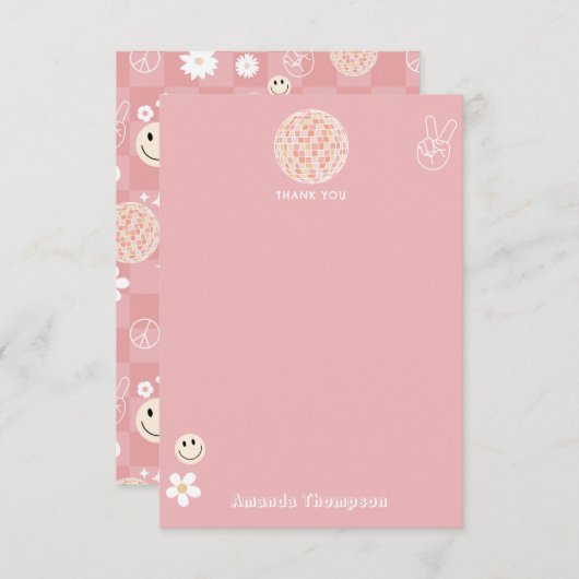 Retro Pink Groovy Checkered Hippie Muster Dankeskarte (Vorne/Hinten)