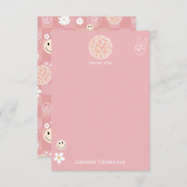 Retro Pink Groovy Checkered Hippie Muster Dankeskarte