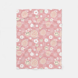 Retro Pink Groovy Checkered Hippie Muster Fleecedecke