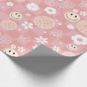 Retro Pink Groovy Checkered Hippie Muster Geschenkpapier (Ecke)