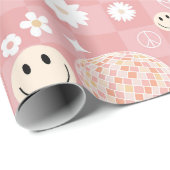 Retro Pink Groovy Checkered Hippie Muster Geschenkpapier (Rolleneckpunkt)
