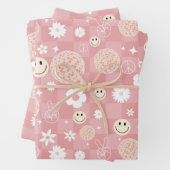 Retro Pink Groovy Checkered Hippie Muster Geschenkpapier Set (Beispiel)