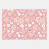 Retro Pink Groovy Checkered Hippie Muster Geschenkpapier Set (Vorderseite)