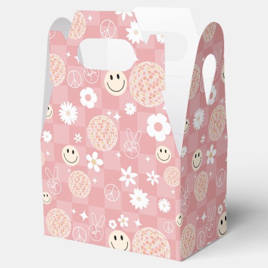 Retro Pink Groovy Checkered Hippie Muster Geschenkschachtel (Geöffnet)