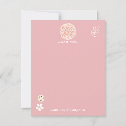 Retro Pink Groovy Checkered Hippie Muster Mitteilungskarte (Vorderseite)