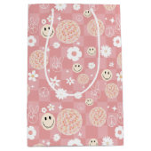 Retro Pink Groovy Checkered Hippie Muster Mittlere Geschenktüte (Vorderseite)
