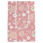Retro Pink Groovy Checkered Hippie Muster Mittlere Geschenktüte (Rückseite)