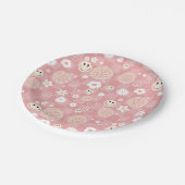 Retro Pink Groovy Checkered Hippie Muster Pappteller (Schrägansicht)