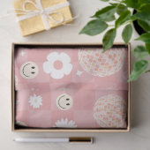 Retro Pink Groovy Checkered Hippie Muster Seidenpapier (Geschenk)