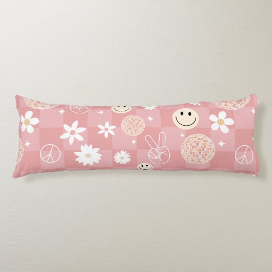 Retro Pink Groovy Checkered Hippie Muster Seitenschläferkissen (Vorderseite)