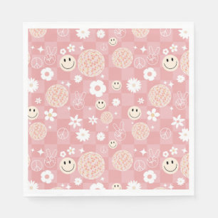Retro Pink Groovy Checkered Hippie Muster Serviette