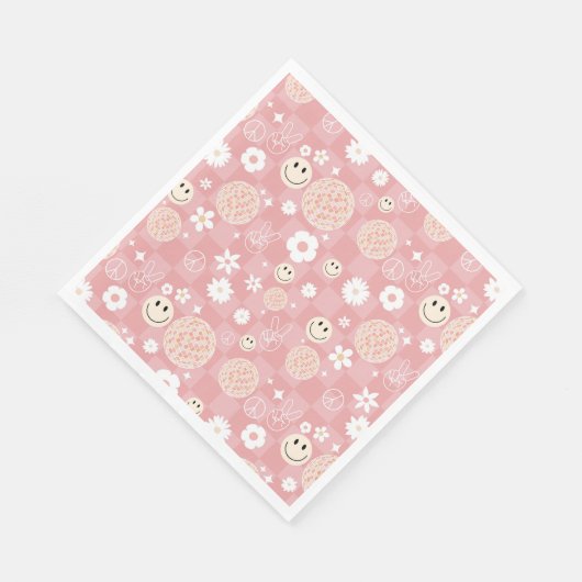 Retro Pink Groovy Checkered Hippie Muster Serviette (Ecke)