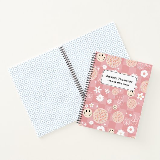 Retro Pink Groovy Checkered Hippie School Notizblock (Innenseite)