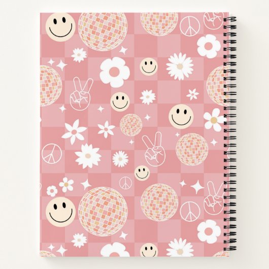 Retro Pink Groovy Checkered Hippie School Notizblock (Rückseite)