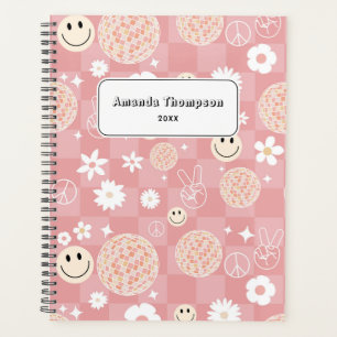 Retro Pink Groovy Checkered Hippie School Planer