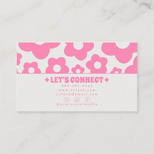 Retro Pink Groovy Floral Boho Girly Unique Trendy Visitenkarte (Rückseite)