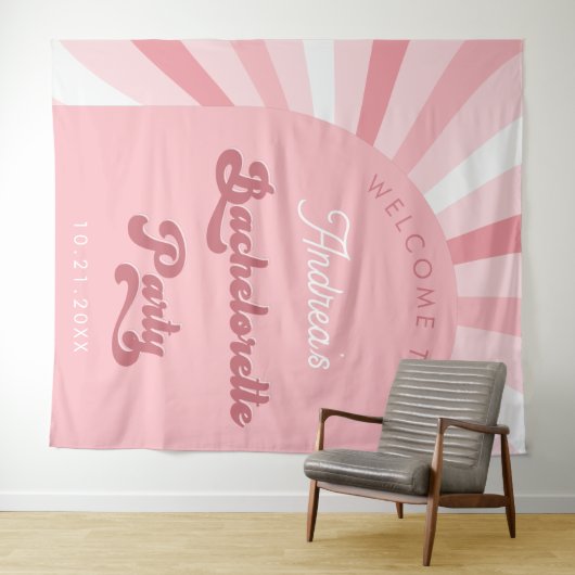 Retro Pink Groovy Junggeselinnen-Abschied Hintergr Wandteppich (Beispiel (Horizontal))