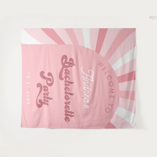 Retro Pink Groovy Junggeselinnen-Abschied Hintergr Wandteppich (Vorderseite (Horizontal))