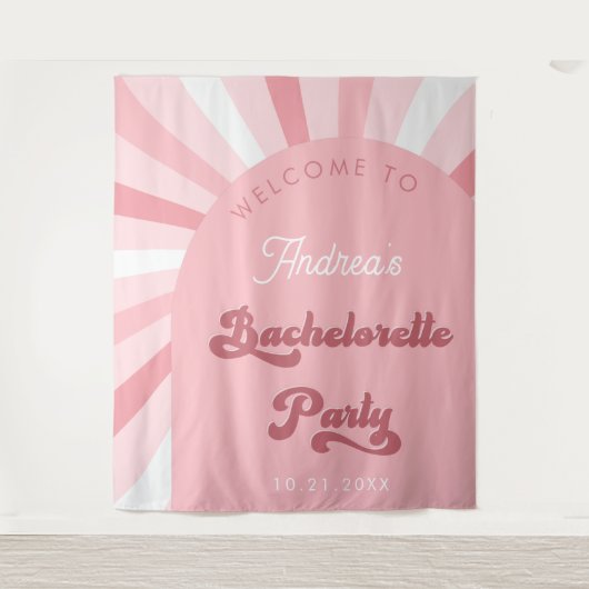 Retro Pink Groovy Junggeselinnen-Abschied Hintergr Wandteppich (Vorderseite)