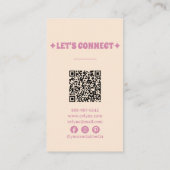 Retro Pink Groovy Mushrooms Girly Boho QR Code Visitenkarte (Rückseite)