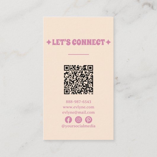 Retro Pink Groovy Mushrooms Girly Boho QR Code Visitenkarte (Rückseite)