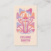 Retro Pink Groovy Mushrooms Girly Boho QR Code Visitenkarte (Vorderseite)
