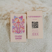 Retro Pink Groovy Mushrooms Girly Boho QR Code Visitenkarte