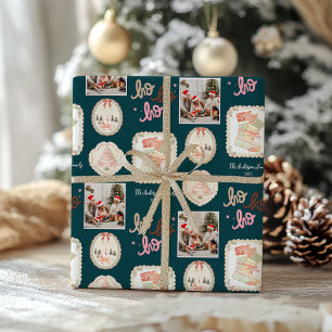 Retro Pink Grüne Weihnachten Geschenkpapier