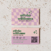 Retro Pink Grüner QR-Code Groovy Karierter Trend Visitenkarte