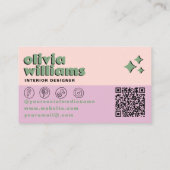 Retro Pink Grüner QR-Code Groovy Karierter Trend Visitenkarte (Rückseite)