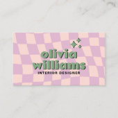 Retro Pink Grüner QR-Code Groovy Karierter Trend Visitenkarte (Vorderseite)
