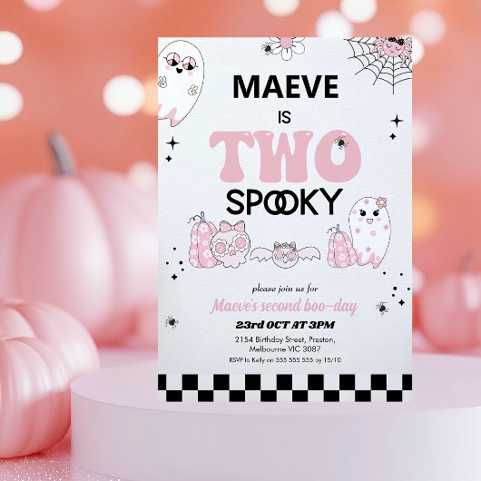 Retro Pink Halloween Zwei Spooky 2. Geburtstag Einladung