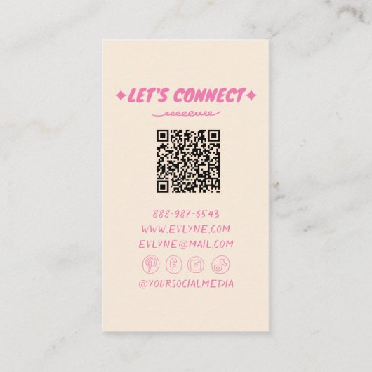 Retro Pink Hand Drawn geschrieben QR Code Floral G Visitenkarte (Rückseite)