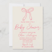 Retro Pink Hand geschrieben Heart Bow Baby Girl Du Einladung (Vorderseite)