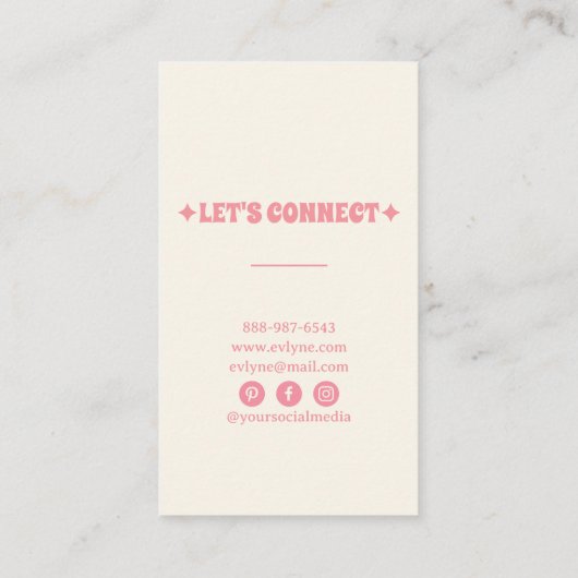 Retro Pink Hand Gezeichnet Groovy Floral Boho Girl Visitenkarte (Rückseite)