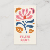 Retro Pink Hand Gezeichnet Groovy Floral Boho Girl Visitenkarte (Vorderseite)