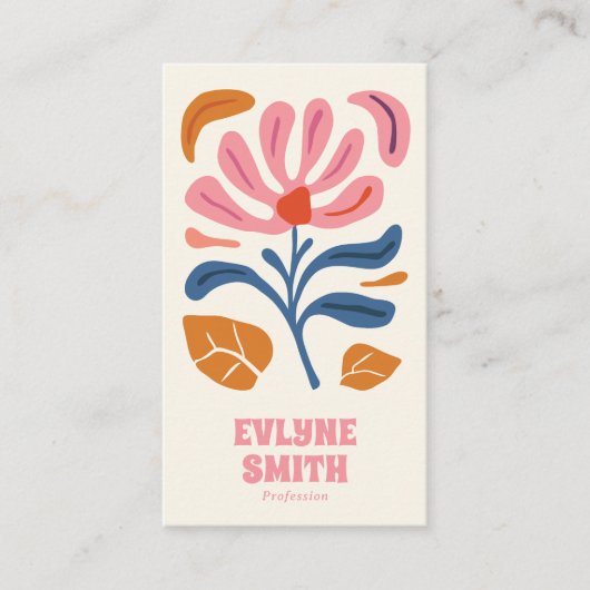 Retro Pink Hand Gezeichnet Groovy Floral Boho Girl Visitenkarte (Vorderseite)