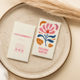 Retro Pink Hand Gezeichnet Groovy Floral Boho Girl Visitenkarte