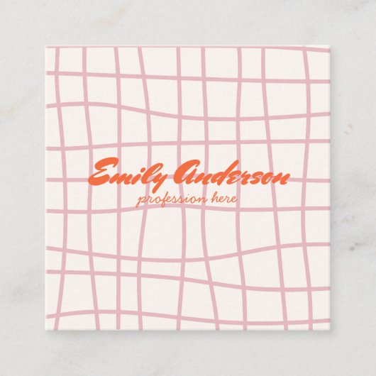 Retro Pink Hand Gezeichnet Groovy Girly QR Code Quadratische Visitenkarte (Vorderseite)