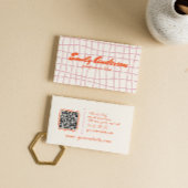 Retro Pink Hand Gezeichnet Groovy Girly QR Code Visitenkarte