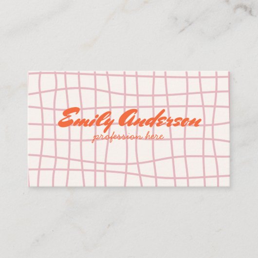 Retro Pink Hand Gezeichnet Groovy Girly QR Code Visitenkarte (Vorderseite)