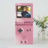 Retro Pink Handheld Gaming II Birthday Invitation Einladung (Stehend Vorderseite)