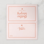 Retro Pink Handwriting Wedding Platzkarte (Außenseite Aufgefaltet)