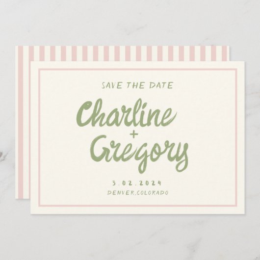 Retro Pink Handwriting Wedding Save the Date Einladung (Vorne/Hinten)