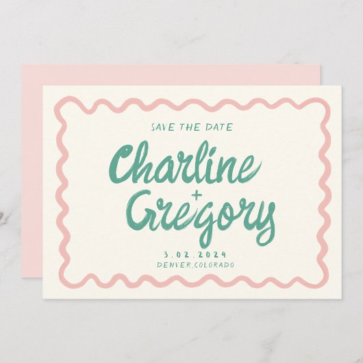 Retro Pink Handwriting Wedding Save the Date Einladung