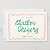 Retro Pink Handwriting Wedding Save the Date Einladung (Vorderseite)