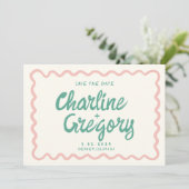 Retro Pink Handwriting Wedding Save the Date Einladung (Stehend Vorderseite)