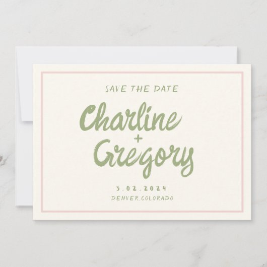Retro Pink Handwriting Wedding Save the Date Invit Einladung (Vorderseite)
