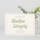 Retro Pink Handwriting Wedding Save the Date Invit Einladung (Stehend Vorderseite)