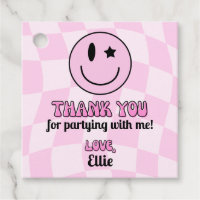 Retro Pink Happy Face Geburtstagsparty Fvor Tags